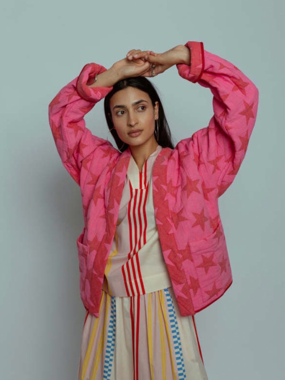Chloe Stora Reversible Pink Star Pattern Quilted Jacket